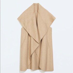 Zara Camel Midi Vest Womens M Waistcoat Handmade Wool Blogger Sleeveless Draped